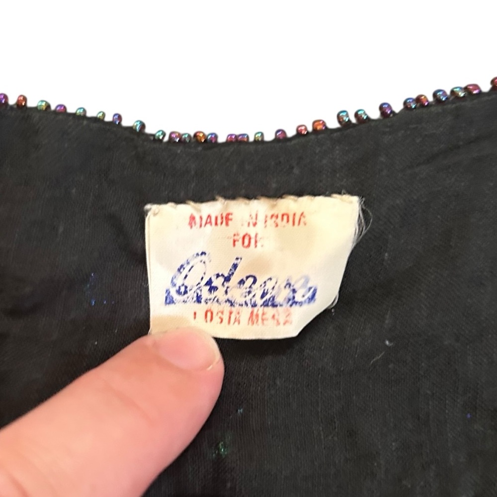 Vintage 70s Dark Rainbow & Gold Sequin Butterfly Top 100% Silk Festival Boho OS - Picture 7 of 17